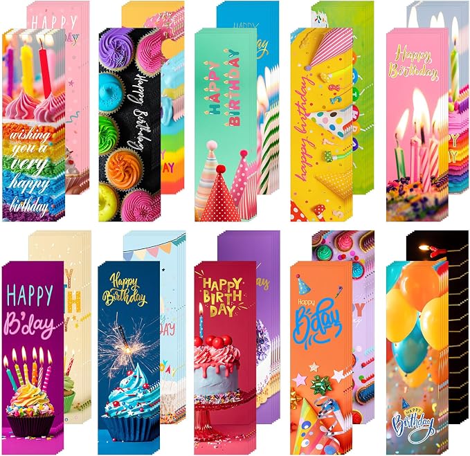 Skyygemm 100 Pcs Happy Birthday Bookmarks Bulk Happy Birthday Classroom Gifts for Kids Students Teacher Reward Back to School Birthday Party Favors Classroom Stationery Supplies (Cake)