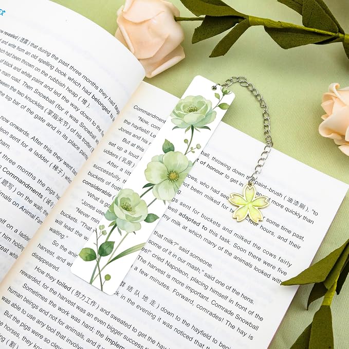 Cute Flower Bookmark Metal Bookmarks Book Marks for Reading Women Kids Bookmarks for Book Lovers Book Markers for Women Reading Accessories (Green Flower)