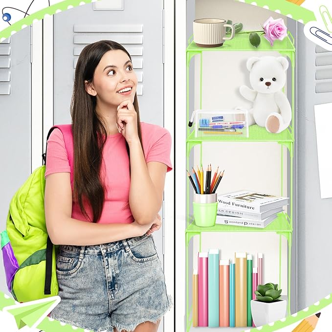 Demonwer Locker Organizer Shelf Grass Green Stackable Extra Locker Shelf Storage Cabinet Accessories for School Office Home Gym Supplies