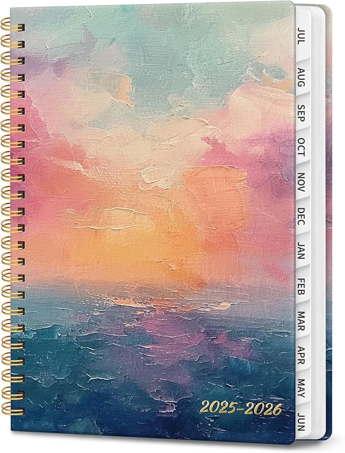 Planner 2025-2026, Academic Year Monthly and Weekly Calendar Planner, Jul 2025 - Jun 2026, Hardcover Teacher Student Planning Agenda book with Tabs, Perfect for School Office Supplies , 6.3" x 8.5" - Sunsets