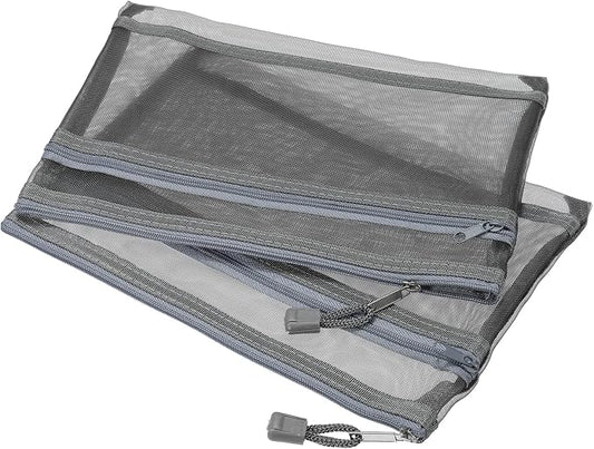 MECCANIXITY Mesh Zipper Bags, A5 Nylon Double Layer Zip File Pouch Storage Organizer Pockets for Travel Office Accessories, Gray Pack of 6