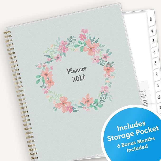 Blue Sky 2027 Weekly and Monthly Planner Calendar, January 2027 - December 2027, 8.5" x 11", Flexible Cover, Laminated Tabs, Durable Twin Wire Binding, Storage Pocket, Laurel