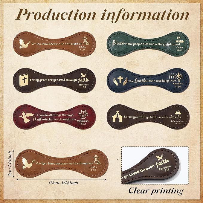 Spakon 6 Pcs Christian Fathers Day Magnetic Bookmark Gifts Bible Bookmarks Religious Personalized Magnetic Leather Book Marker for Men Women Coworkers Teachers Students(Dark Color,Elegant)