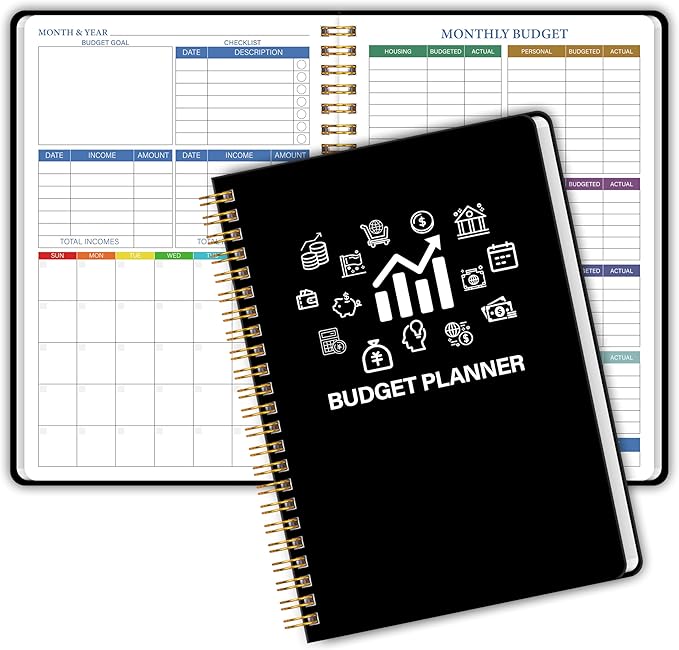 Budget Planner - Monthly Financial Planner Organizer with Expense Budget Book/Expense Tracker Notebook/Accounting Book for School, Home, Office, Monthly Organizing & Planning - Black
