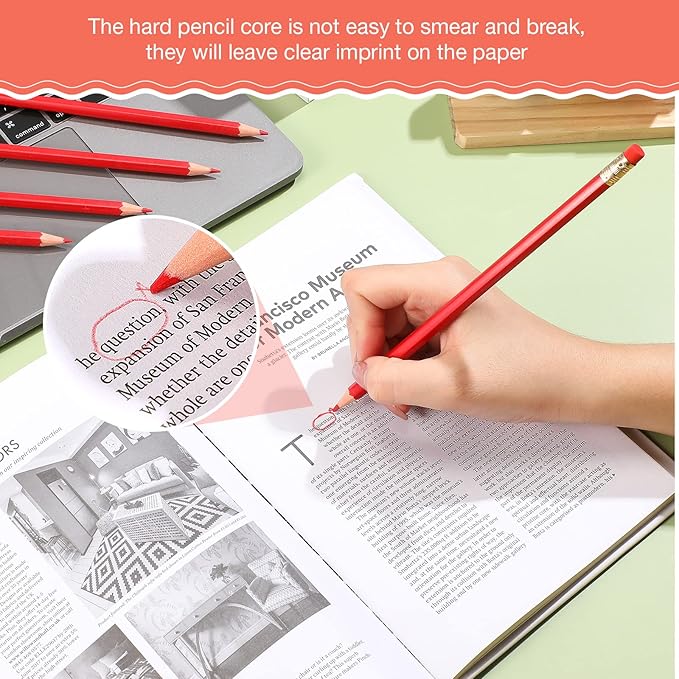 Sabary 24 Pcs Red Pencils with Eraser Pre Sharpened Red Pencil 2 HB for Checking Correcting Tests Grading Map Coloring Editing Office Favors