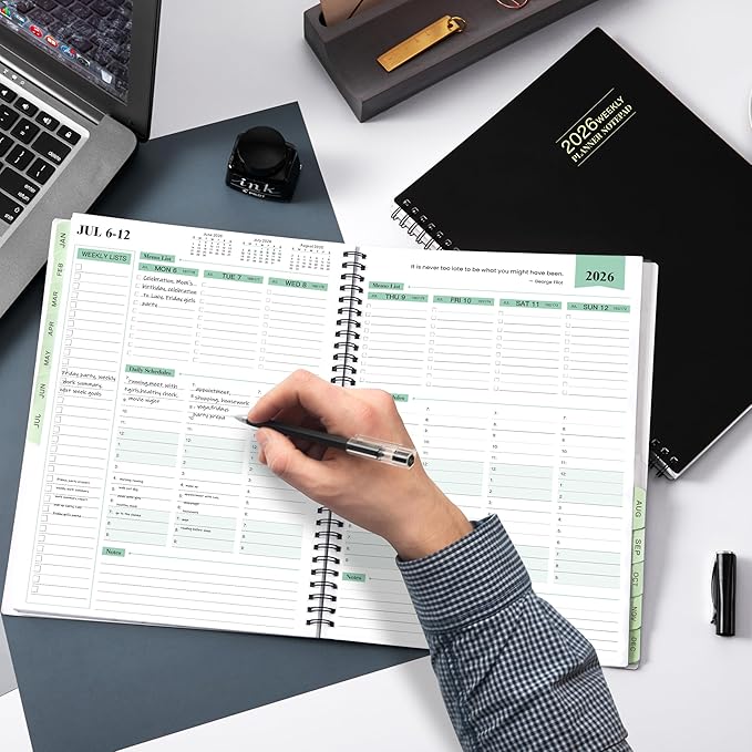 2026 Planner - 11.38'' x 8.74'', 2026 Weekly & Monthly Planner Notepad,Jan. 2026 - Dec. 2026, Appointment Book 2026, 60 Minutes Interval, Monthly Tabs, Sturdy Cardboard Cover, Spiral Bound - Black