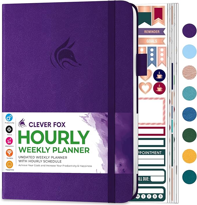 Clever Fox Planner Schedule – Undated Weekly & Monthly Life Planner with Time Slots, Appointment Book & Daily Organizer, A5 (Purple)