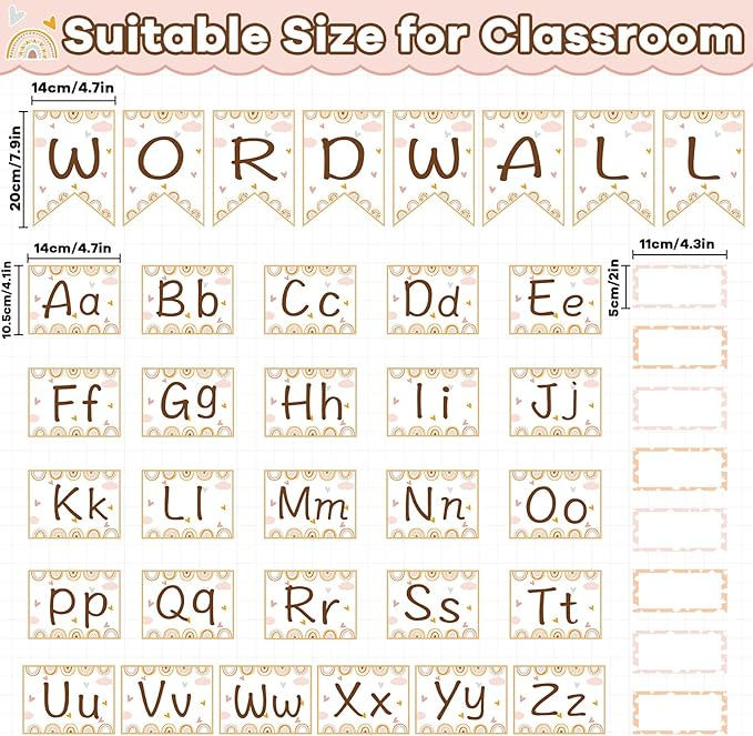 Boho Rainbow Word Wall Bulletin Board Set Alphabet Letter for Classroom ABC Poster Chart Sight Words for First Grade Pre School Kindergarten Elementary Classroom Wall Decor Supplies