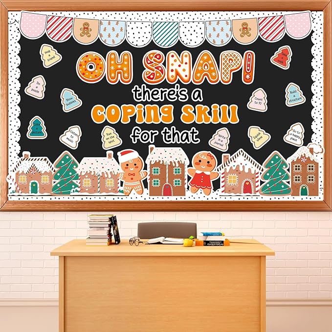 Christmas Gingerbread Skill Bulletin Board Gingerbread Man House Paper Cutouts Xmas Bulletin Board Decorations for School Classroom Home Chalkboard Wall Door Décor Christmas Holiday Party Supplies