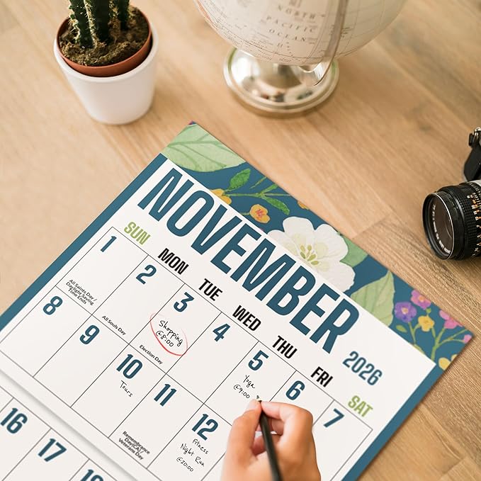 SUNEE Wall Calendar 2025-2026, Large Print Wall Calendar Sep.2025 - Dec.2026, 16-Months, Monthly Planner with Big Grid, Large Floral Colorful