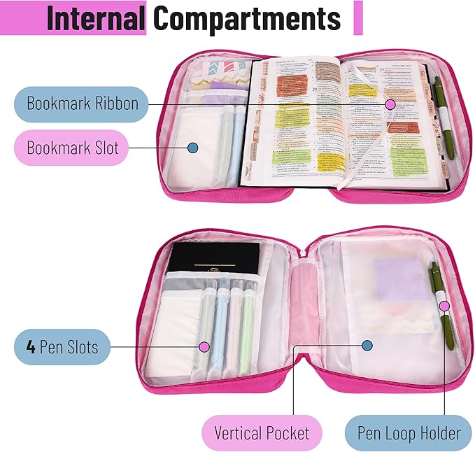 Mr. Pen- Bible Cover Case, Carrying Book Case with Durable Handle and Zippered Pocket, Bible Protective Church Bag for Men & Women, Christian Gifts, Pink Style