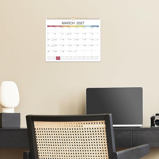 2026-2027 Wall Calendar - Jul 2026 - Dec 2027, 18 Monthly Hanging Calendar 2026-2027 Planner, 15" x 11.5", Spiral Binding, Yearly Overview, Holidays, Large Blocks, Perfect Organizer for Home & Office
