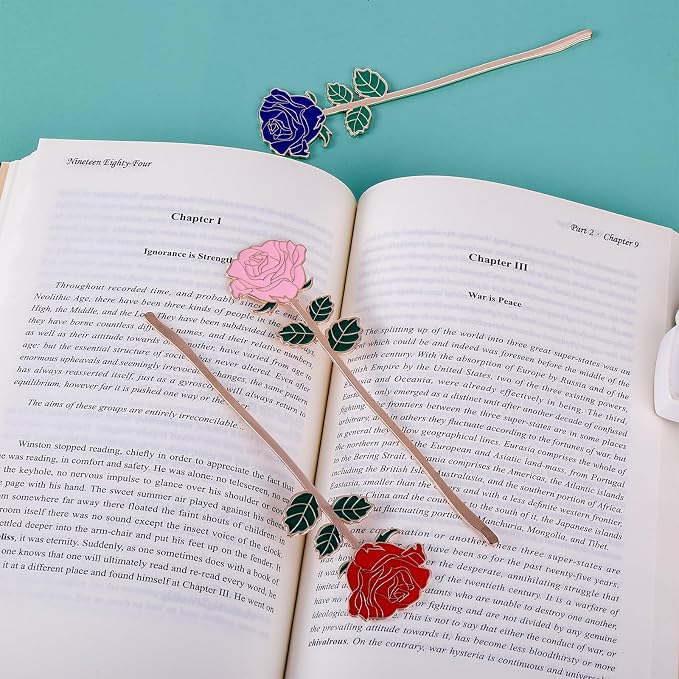 Bewudy Red Rose Bookmark Gift, Metal Book Page Holder for Reading Lovers, Teacher Appreciation Gifts Valentine Mother's Day Christmas Birthday Gift for Women Book Lovers (Red Rose)