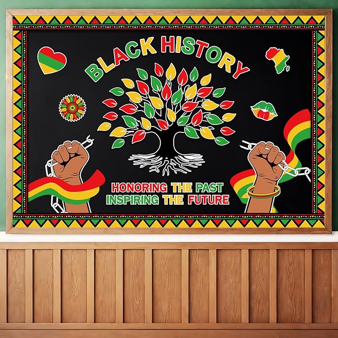 JarThenaAMCS 85 Pcs Black History Month Tree Bulletin Board Decoration African American Inspirational Tree Leaves Paper Cutouts Juneteenth Freedom Day Decor for Classroom Home Office Wall Decor