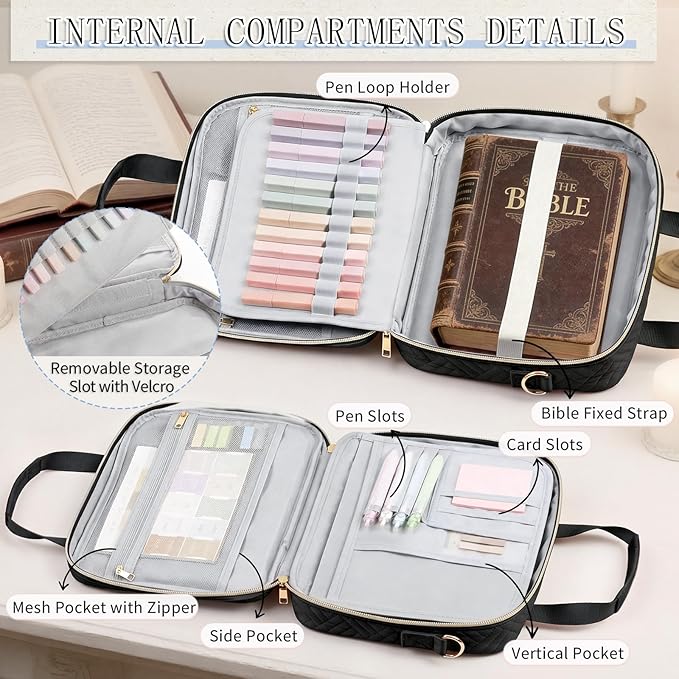 Bible Bag for Women, Large Bible Cover Case with Study Supplies,Girls Carrying Case with Highlighters, Pens, Bible Tabs, Sticky Notes, Christian Gifts for Girls, Mom, Easter Mothers Day Religious Gift