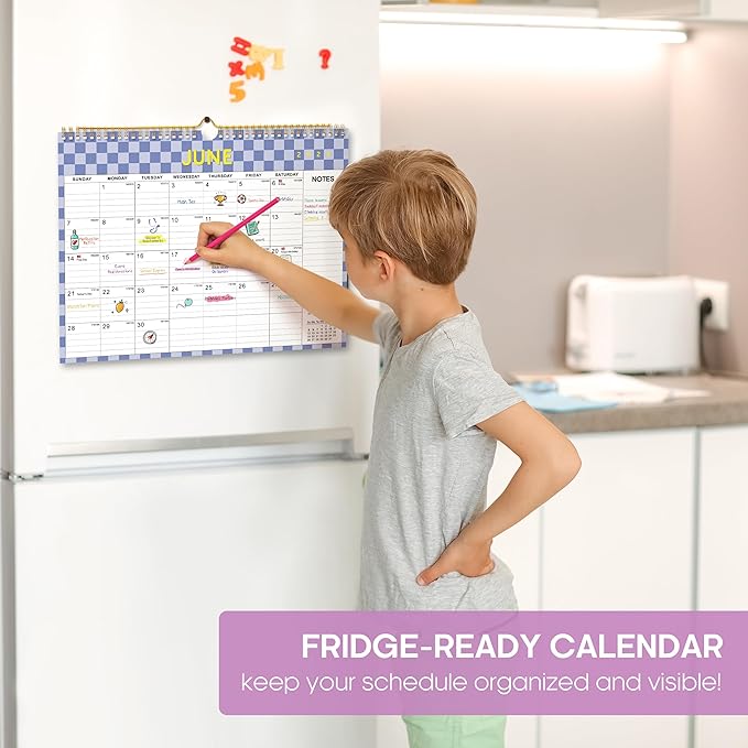 Calendar 2026-2027, Monthly Wall Calendar Runs Until June 2027, 11.5" x 14.8", Spiral Binding Hanging Wall Calendar, Perfect for Home or Office,Checkered