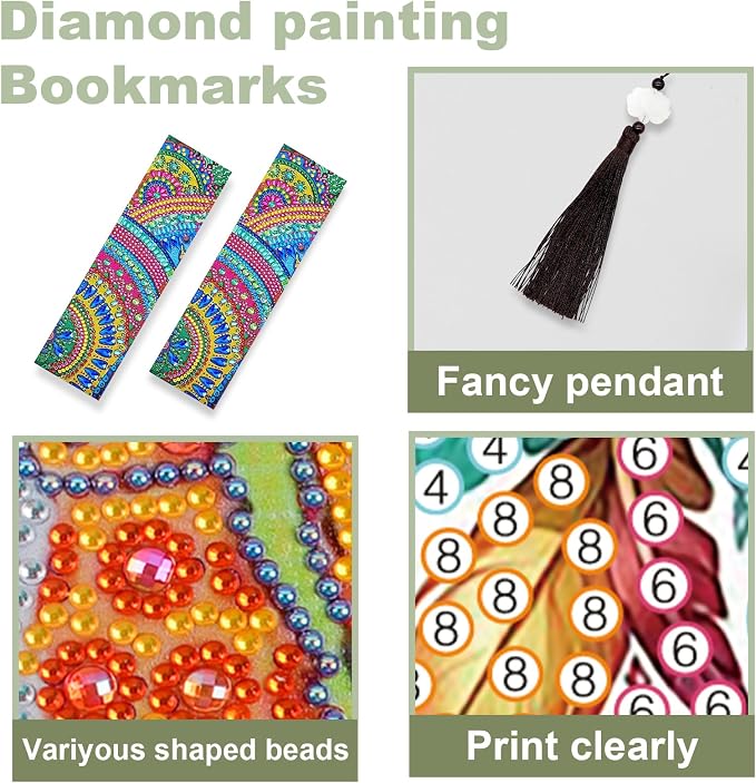Tontut 3pcs Diamond Art Painting Kit Bookmarks, Shaped Flowers Exquisite General DIY Bookmarks, Lightweight and Durable, Suitable for Reading Lovers