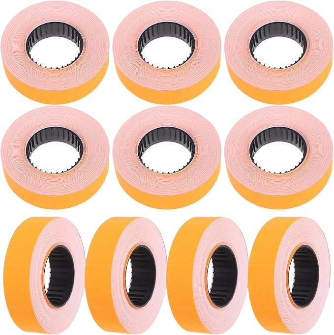 Abaodam 10 Rolls Double-Row Price Labeler Paper Roll 500 Orange Price Stickers Per Roll 10 Set for Retail Tagging and Labeler Paper Refill