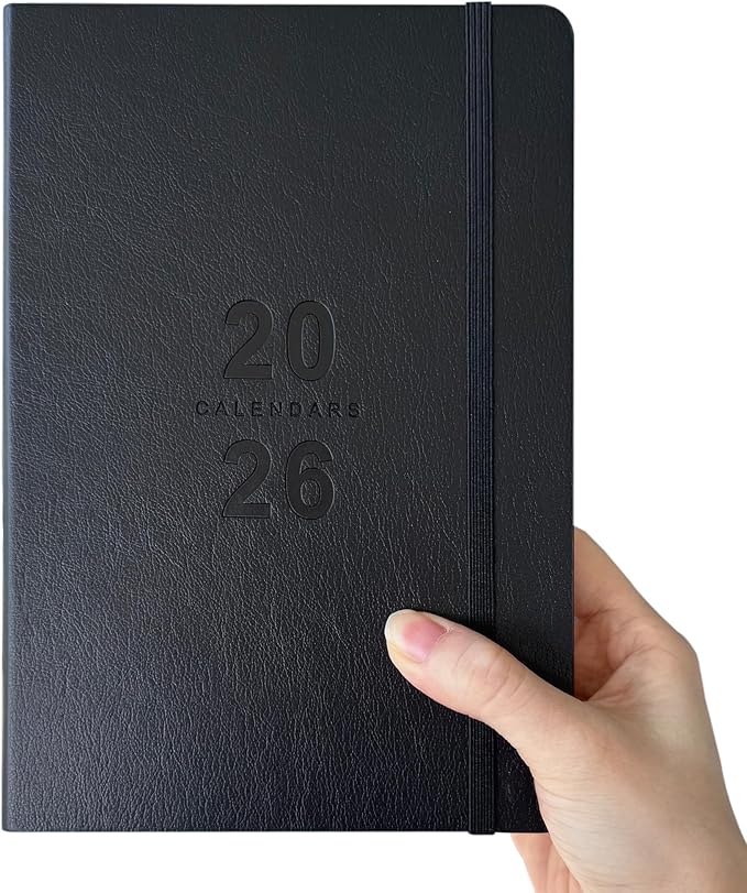 Daily Planner 2026, Calendar 2026 Agenda Planner Daily Journal Notebook 8.5"x5.8", January 2026 to December 2026, Faux Leather Cover (Black, 8.5"×5.75")