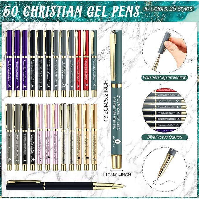Sayglossy 50 Sets Mother's Day Women Christian Gifts Bulk Bible Verse Gel Pens Religious Compact Mirrors Emergency Bookmarks for Mother Grandmother Daughter Bible Study Group (Watercolor)