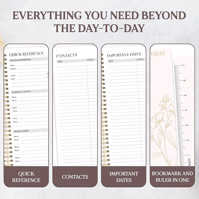 Decorably 168 Pages Undated Daily Notebook for Work with Hourly Schedule - 6.3x9.3in Gold Spring-Bound, with Top Priorities, to-dos, Notes, Ideas & Inspirational Quotes - Home, School, Office
