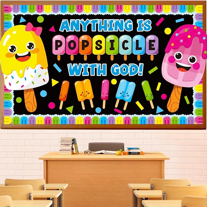 Summer Ice Pop Bulletin Board Decorations Set, Christian Sunday School Classroom Decoration Religious Sweet Colorful Popsicle Cutouts May June Library VBS Church Window Wall Decor for Teacher