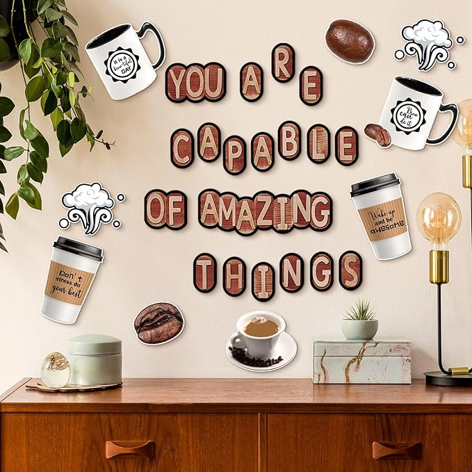 Teling 89 Pcs Industrial Cafe Bulletin Board Set Coffeehouse Themed Bulletin Board Industrial Cafe Classroom Decor Bulletin Board Themed Sets Coffee Classroom Decor for Classroom Home (Novel Style)
