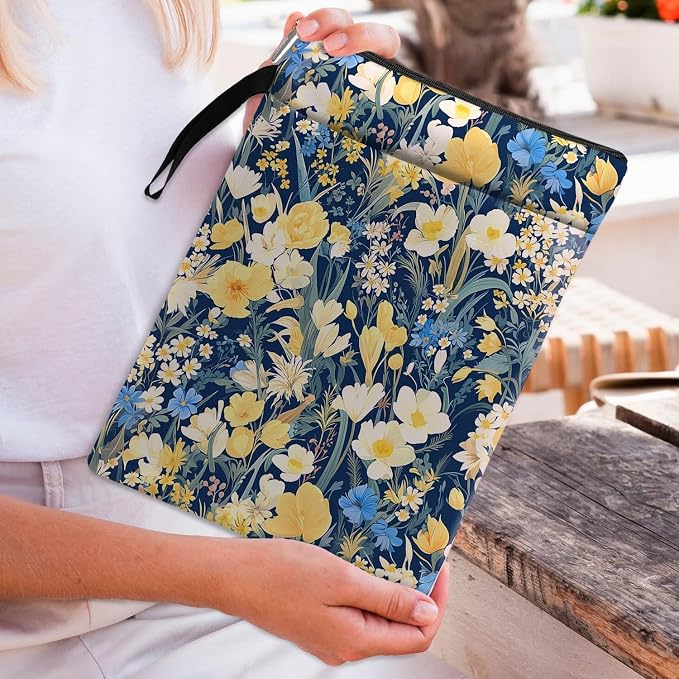 FOURTH WING Book Cover, Wildflower Pattern, Zipper Closure, Waterproof, Front Pocket, Book Lovers Gift for Women, Teacher, Graduation, Christmas