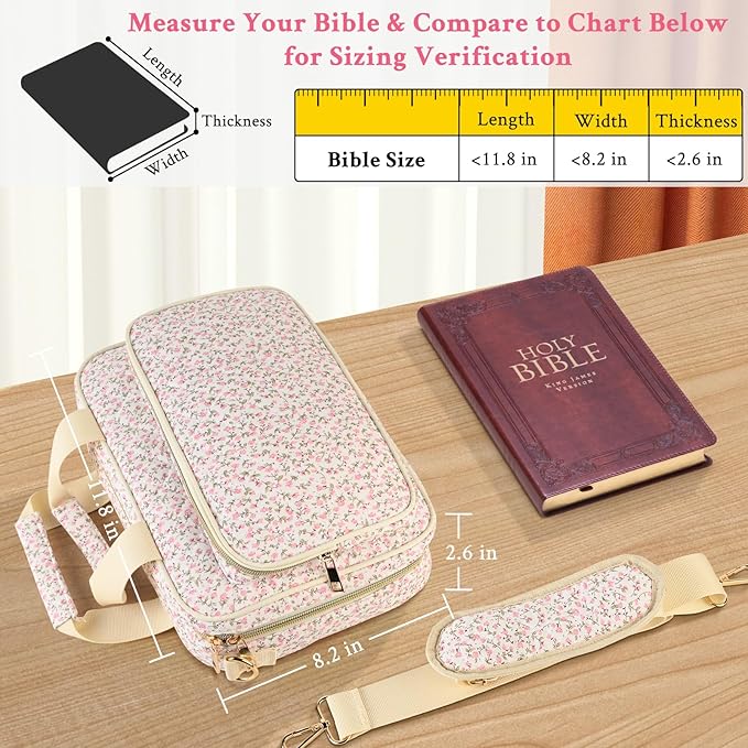 Bible Cover Case for Women, Large Quilted Bible Bag with Bible Study Supplies 5*Sticker & 5*Highlighter & 5*Pen, Stylish Church Bag Journaling Kit, Mothers Day Christian Gifts (Pink Floral)