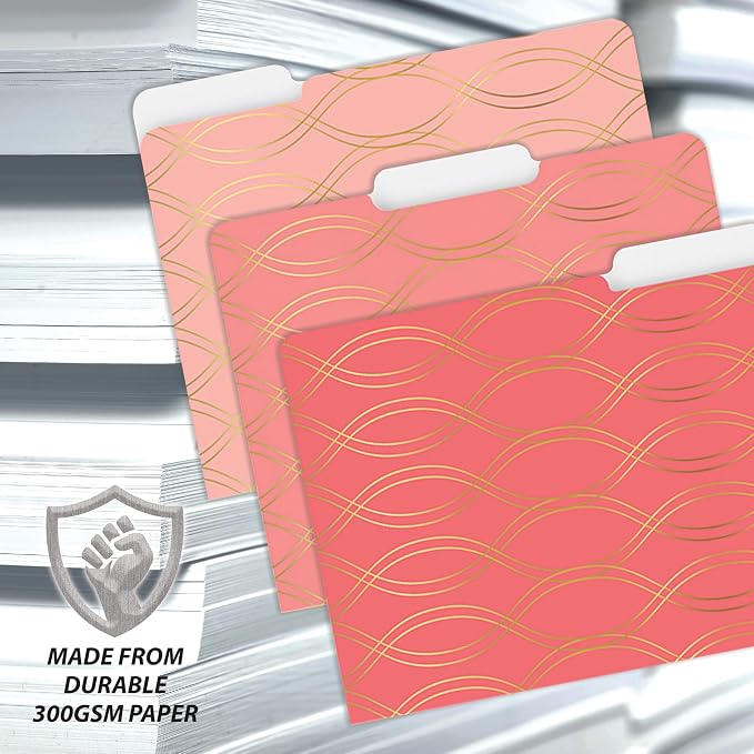 Better Office Products Decorative File Folders with Gold Foil, 18 Pack, 18 Geometric Designs (6 Ombre Color Themes) Heavyweight, Letter Size (9.5" x 11.5") with 1/3 Cut Tab