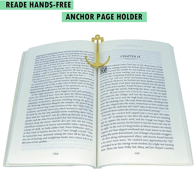 Anchor Page Holder for Hands Free Reading Bookmark Book Opener Reader Gift Metal Portable Music Recipe Book Hardcovers Paperbacks Magazines Clip Accessories, Gold