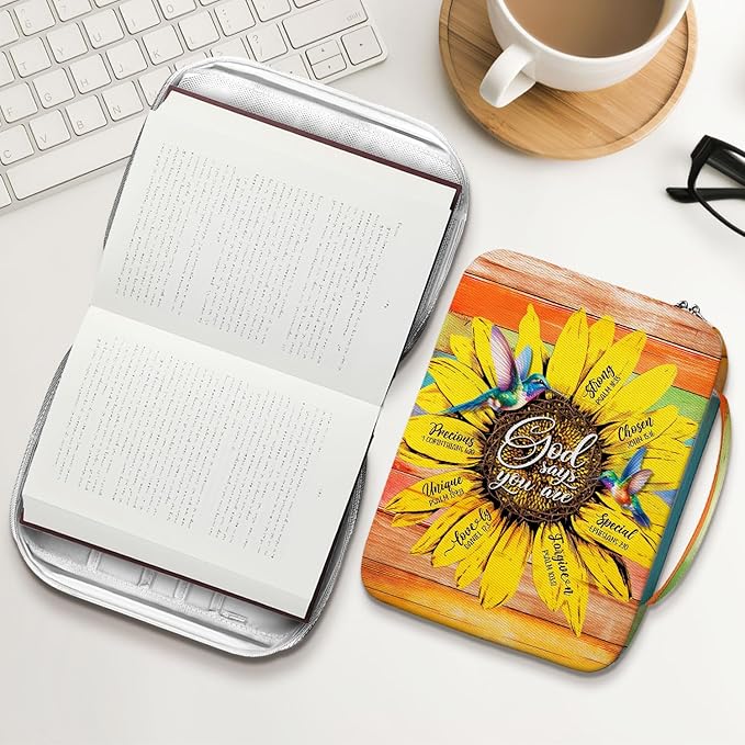 Sunflower Bible Case For Women, Colorful Bible Holder Case Canvas Style Cover, Zippered Bible Carrying Case, Bible Bag Portable, Gifts for Christmas Christian