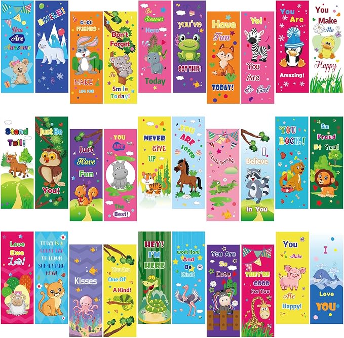 Chinco 120 Pieces Bookmarks for Kids Set Gifts Inspirational Motivational Paper Bookmarks Pack for Book Lovers Adults Teacher Women Funny Reading Gifts(Cartoon Animal)