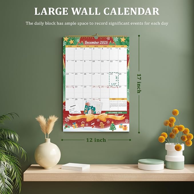 Ospelelf Calendar 2025-2026 Monthly Wall Large Planner Pad with Pockets Protective Cover Sticker for Family Fridge Office Teacher Student 17" X 12" Season