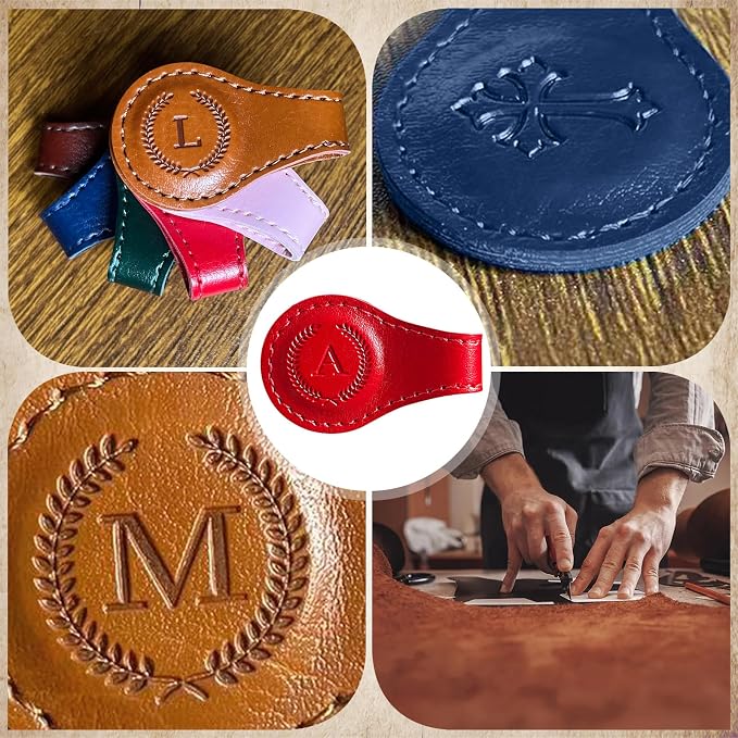 Leather Magnetic Bookmarks, 3D Embossed Alphabet Initial Letter Bookmark, Cute Page Markers for Books, Journals, Planners, Bible, Small Reading Gifts for Women Men, Teachers, Students (Green O)