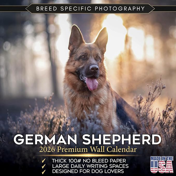 German Shepherd Calendar 2027 – Dog Calendar 2027 Wall Calendar, 16 Month Wall Planner, Large Writing Blocks, Thick No Bleed Paper, Made in USA, Dog Lover Gift