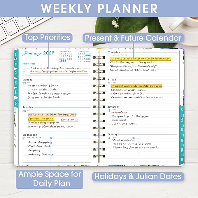Ymumuda 2026 Planner, Daily Weekly Monthly Planner, 2026 Calendar Planner (Jan 2026 - Dec 2026), 8.4" x 6.3", Teacher School Student Work Agenda with Tabs, Ideal for School Office Supplies