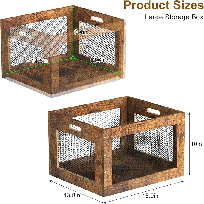2 Pack Record Storage Box Stackable Vinyl Record Holder Large Capacity Record Crate for Albums, Books, Sheet Music, Rustic Brown