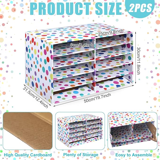 2 Pcs Confetti Classroom Paper Storage Organizer 19x12 Construction Paper Storage Desktop Mailbox File Sorter Sturdy Cardboard Literature Organizer for Home Office School