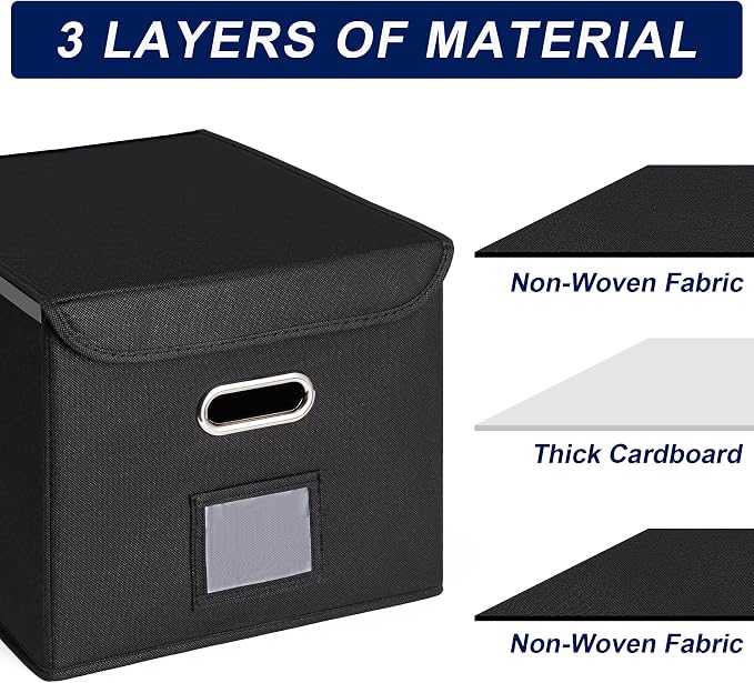 CADONO File Organizer Box with Lid, Large Hanging File Folder Organizer with Plastic Slide, Collapsible Portable Filing Storage Boxes for Office/Decor/Home (Grey, 14.9 x 12.59 x 10.8 inch, 2-Pack)