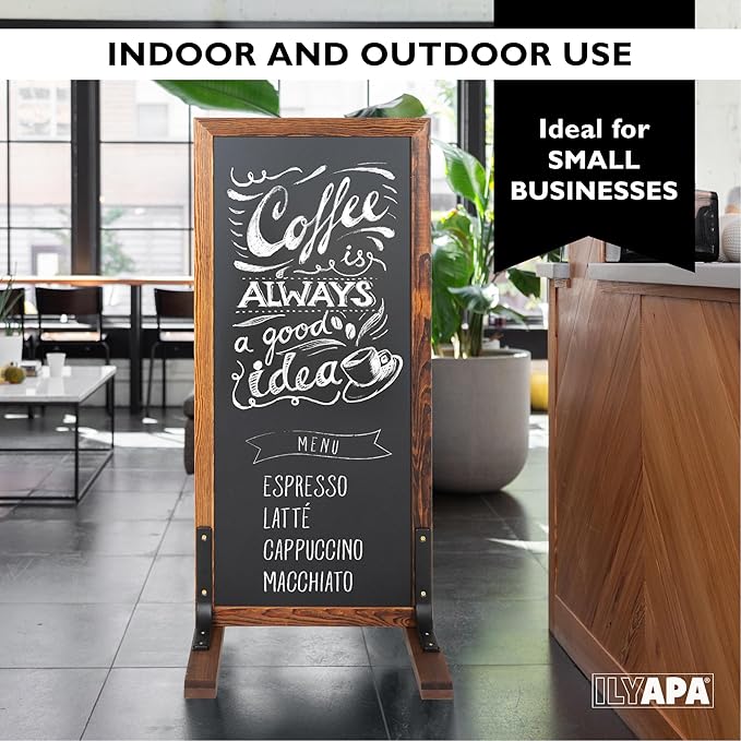Ilyapa Large Chalk Board Sign - Free Standing Magnetic Sidewalk Easel - Outdoor Menu for Restaurant, Food Truck, Party, or Wedding - 42x18 Inch - Brown