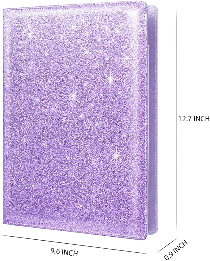 Padfolio/Resume Portfolio Folder for Women,WAVEYU Cute Pink Padfolio Cover Folder, Conference/Legal Document Organizer with Letter/A4 Size Clipboard, Document Sleeve,Glitter Purple