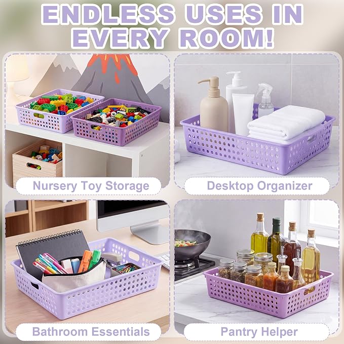 Purple 6 Pack Plastic Classroom Paper Baskets, Turn in Trays, Organizing Desk Tray for A4 Papers, Classroom Storage Turn in Bins, for Teachers and Students, Office Desk Room Trays