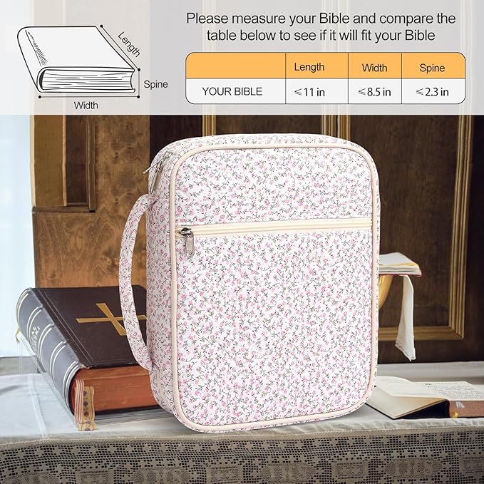 Large Bible Cover Case for Women,Bible Bag,Floral Bible Storage Bags with Zipper Pocket and Handle