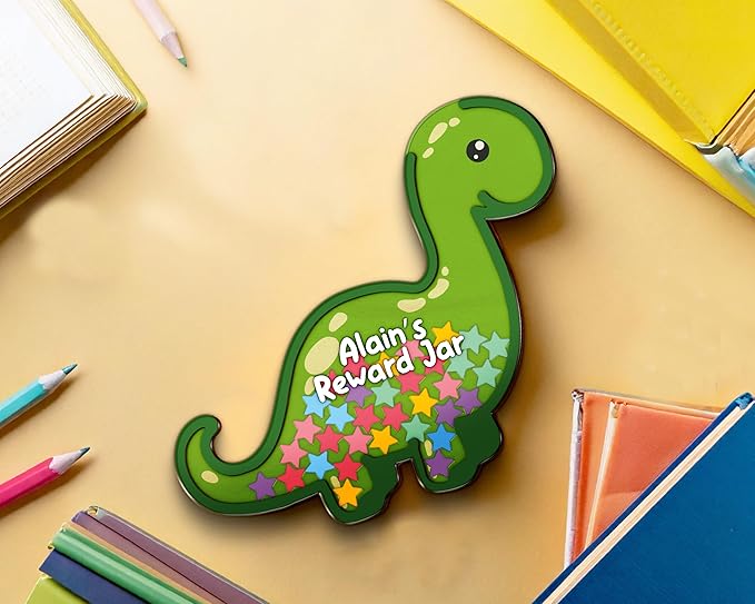 Personalized Dinosaur Magnetic Reward Jar Colorful for Kids Potty Training Magnetic Star Tokens Good Behavior System Toddler Reward Routine Tool Back to School Gift for Boys Girls Classroom Home Décor