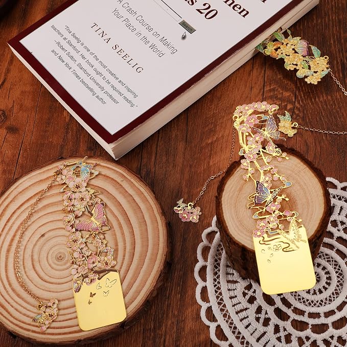 3 PCS Metal Bookmarks, Bookmarks for Women, Beautiful Flower Bookmark, Osmanthus Fragrans, Plum Blossom, Apricot Blossom (BKM-050-004)