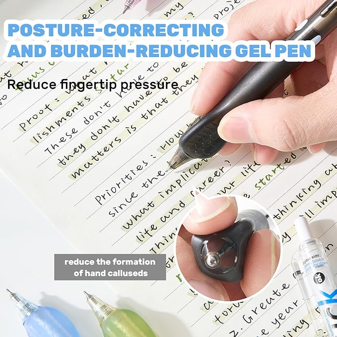 0.7mm Fine Point Gel Pens with Ergonomic Grip - Smooth Writing Black Ink, Retractable Click Pen, 5 Pens + 6 Refills Pack, Great Gift for Office, School, Nurses & Adults