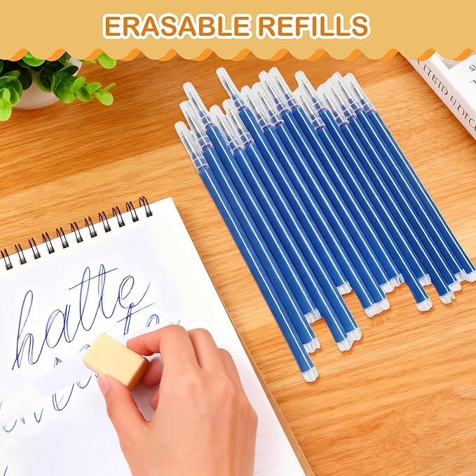 16Pcs 0.7mm Blue Erasable Gel Ink Pen Refills Compatible with Frixion Friction, Replaceable Medium Fine Point Clicker Refill Stationery (16, Blue)