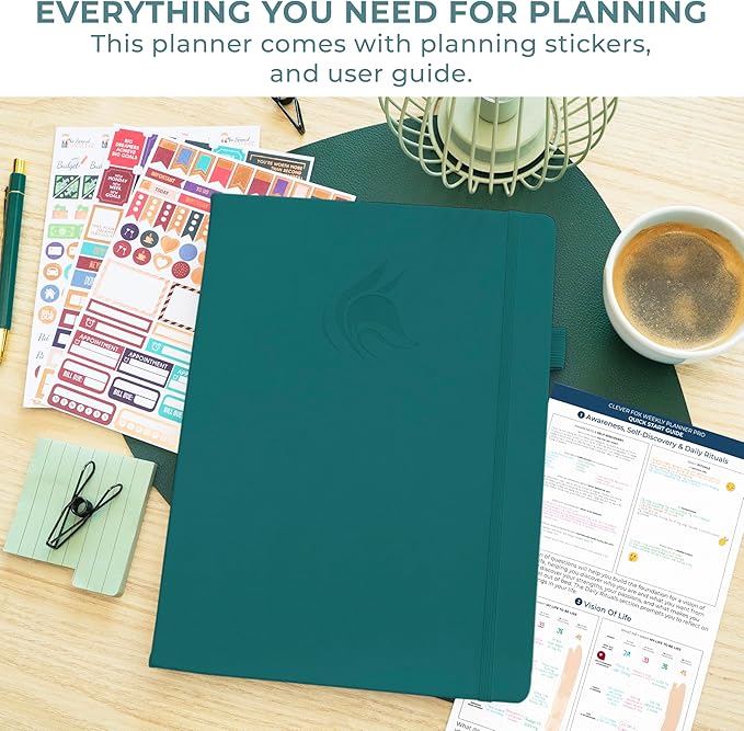 Clever Fox Planner PRO Schedule Dated (Jan 2026–Jan 2027) – Weekly & Monthly Life Planner with Time Slots, Appointment Book and Daily Organizer to Increase Productivity, A4 Hardcover – Dark Teal
