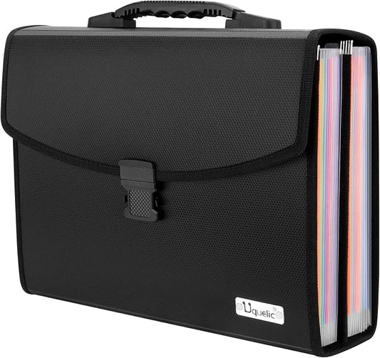 Uquelic 26 Pockets Expanding File Folder - Accordion Savor Document Organizer Folio Upgraded Durable Buckle, Base with Ergonomic Portable Handle/Large A4 Letter Size Expandable File Organizer